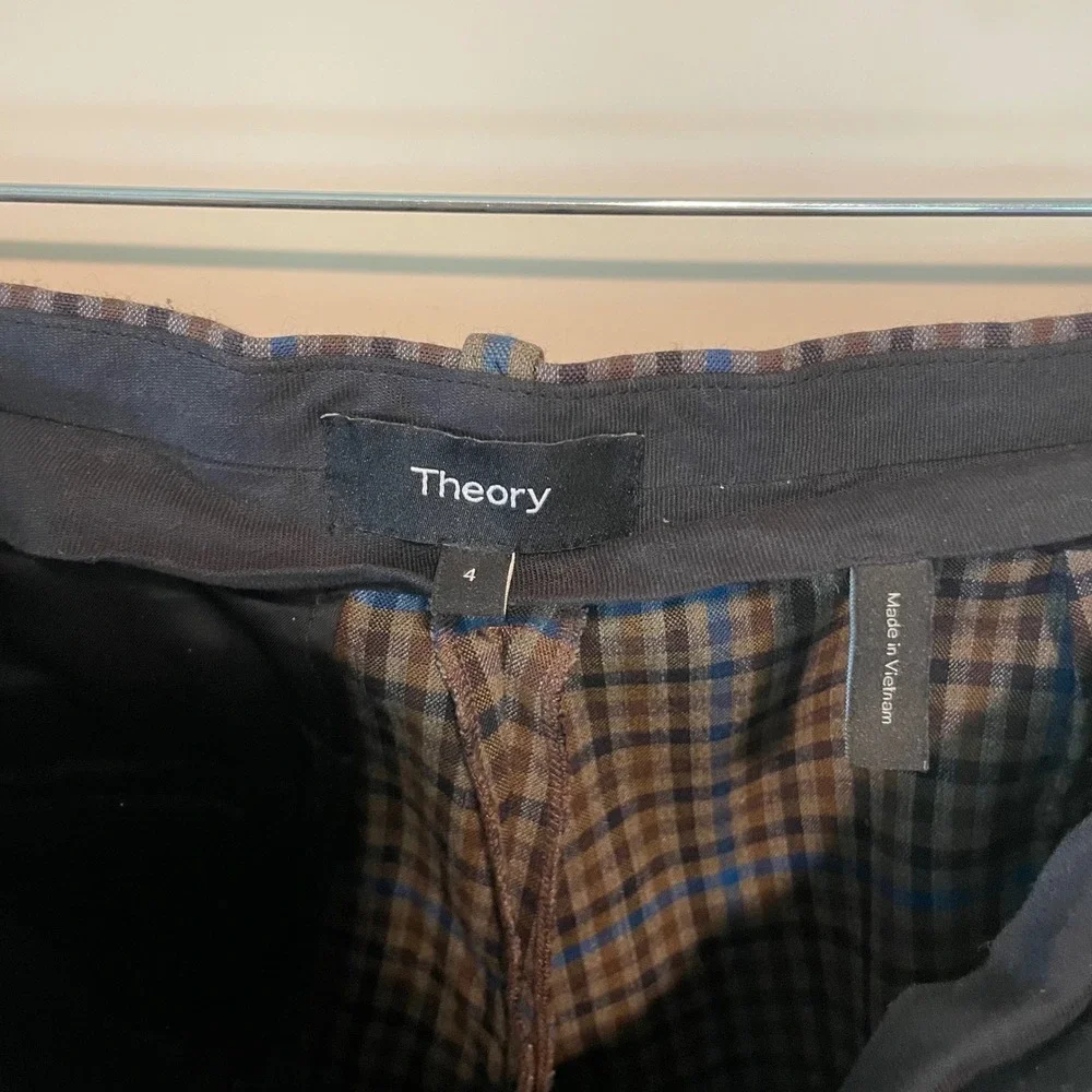 Theory Testra Plaid Wool Blend Dress Pants Size 4 - Picture 5 of 6